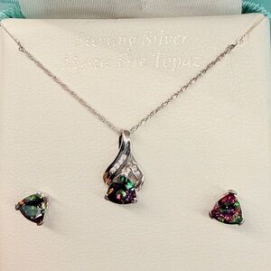 Mystic Fire Topaz in Sterling Silver Stud Earrings & Necklace Set New in Box